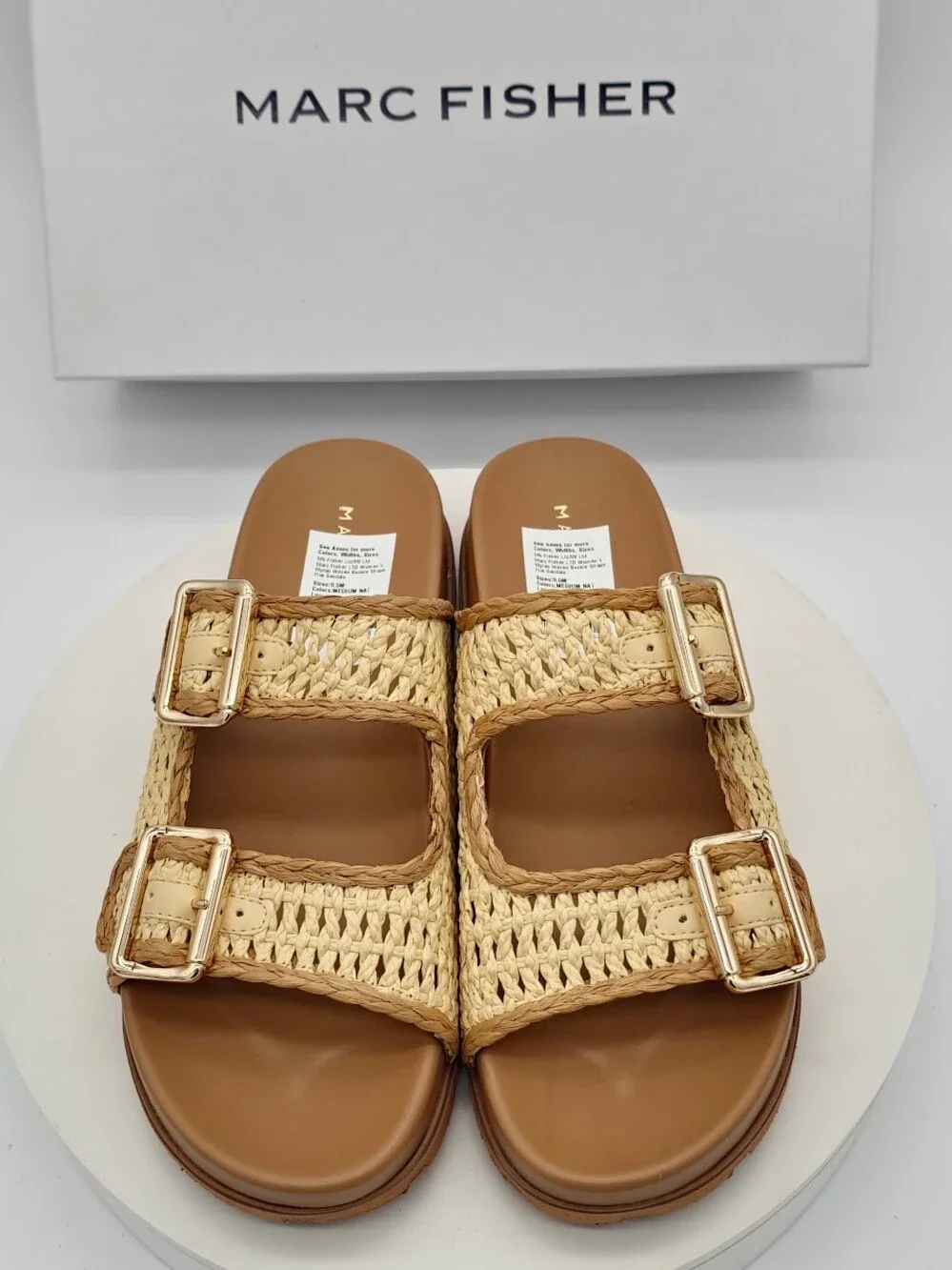 Marc Fisher Mylan Woven Buckle Slide Sandals Women’s Size 9.5 Medium Natural